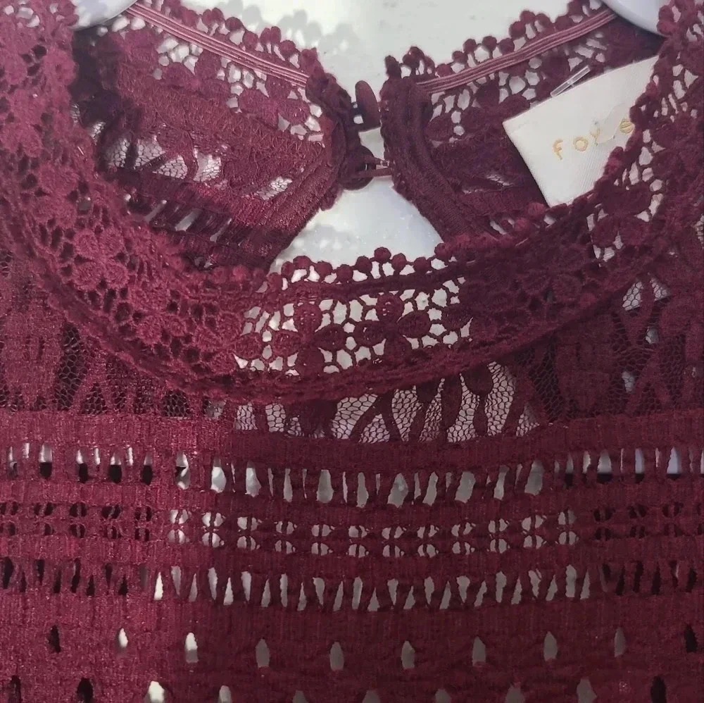 Anthro Foxiedox | Burgundy Ellie Fit & Flare Lace Dress Sz M - Picture 7 of 10